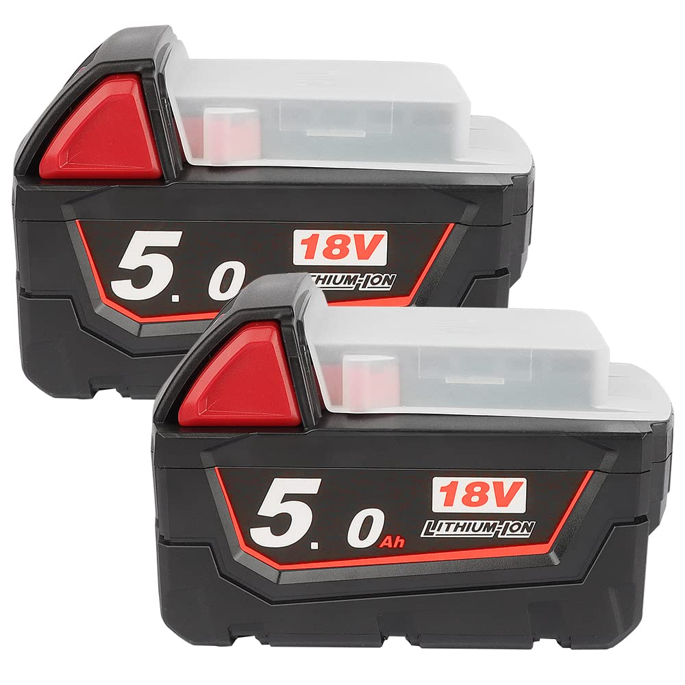 2X Powarobor M18B5 18V 5,0Ah Ersatzakku Kompatibel mit Milwaukee M18 18Volt Akku 48-11-1860 9