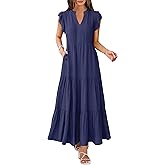 ANRABESS Womens Summer Casual Maxi Dress V Neck Ruffle Sleeve Long Dresses Fashion Flowy Tiered Boho Beach Vacation Sundress