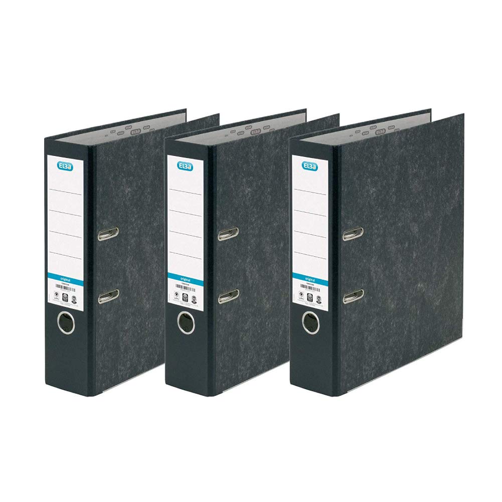 Elba A4 Lever Arch Files, Black Cloud Effect, Durable Matt Paper-on-Board Filing Folders, 80 mm Spine Holds Up to 560 Sheets, Pack of 3