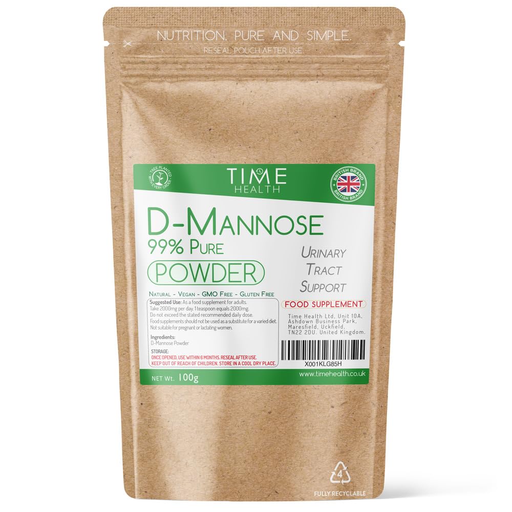 D-Mannose Powder - 100g - 99% Pure - Naturally Occurring Sugar - UK Made - GMP Standards - Vegan (100g Powder Pouch)