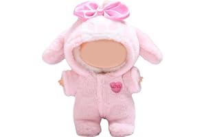 LUFZFEU 17 cm Clothes for LABUBU Set, Pink Bunny Outfit for Labubu, Keychain Accessories for 15/17 cm Labubu Dolls, Faking Animal Style Doll Outfit Jumpsuit for Boys Girls Birthday Collectors (Bunny)
