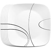 Corelle Simple Lines 6-Piece 10.25-Inch Square Dinner Plate Set | Lightweight, Chip-Resistant Vitrelle Glass, Dishwasher, Microwave &amp; Oven Safe, Made in USA