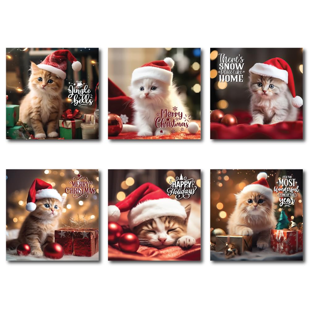 Papa Prints® Funny Cat Christmas Cards Pack of 12 (145 x 150 mm) Cute Cat Xmas Cards with Envelopes