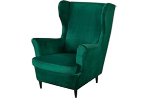 GULI Chair Cover 2-Piece, Wing Covers Armchair Slipcovers Spandex Sofa Furniture Protector Machine Washable Removable for Living Room, Bedroom, Hotel(Velvet-Dark Green)