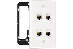 FGB Ethernet Wall Plate with Mounting Bracket, 4 Port Keystone Wall Plate with Bracket and Cat7 Shielded RJ45 Keystone Coupler, Single Gang Keystone Wall Plate with Female to Female RJ45 Keystone