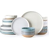 AmorArc Ceramic Dinnerware Sets for 8, 24 Pieces Handpainted Plates and Bowls Set with Rustic Terracotta Underside, Scratch Resistant Stoneware Dishes Set, Dishwasher & Microwave Safe, Multi-Color