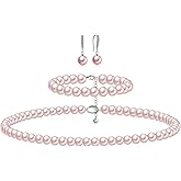 Pearl Necklaces for Women Men - 8mm Round Pearl Jewelry Set Includes White Pearls Bracelet and Earrings Girlfriend Her Mothers Day Gifts for Mom Women Wedding Birthday Anniversary Christmas Gifts