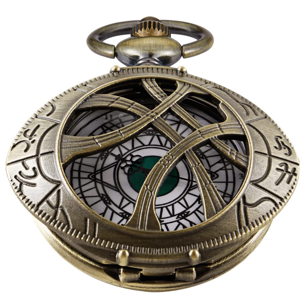 Tiong Vintage Strange Quartz Pocket Watch, Openwork Green Pupil Engraving Design Pocket Watch Necklace, Pendant Clothing Accessories for Men and Women