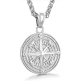 GHIUYUI Men's Compass Pendant Necklace, Stainless Steel Compass Circle Vintage Coin Necklace Navigator Forged for Male Talisman Travel Jewelry, Inspirational Graduation Gifts Jewelry Gifts for Friends (Gifts Box)