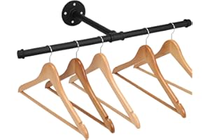 Cast Iron Wall Mounted Clothes Rack, T Shaped Industrial Pipe Clothing Bar for Hanging Clothes, Garment Racks for Closet Orga