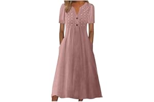 Sblioda Summer Dresses for Women 2024 Summer Boho Maxi Dress Short Sleeve V Neck Dresses Fashion Printed Dress with Pockets