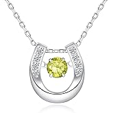 925 Sterling Silver Birthstone Horseshoe Necklace Dacing CZ Cute U Lucky Pendant Horse Jewelry for Women