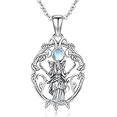 UCADRIT Hecate Necklace Sterling Silver Hekate Necklace Triple Moon Goddess Pagan Jewelry Gifts for Women