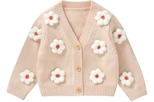 Opewod Baby Girl Cardigan Toddler Warm Knit Sweater V-Neck Button Long Sleeve Coats Fall Winter Clothes