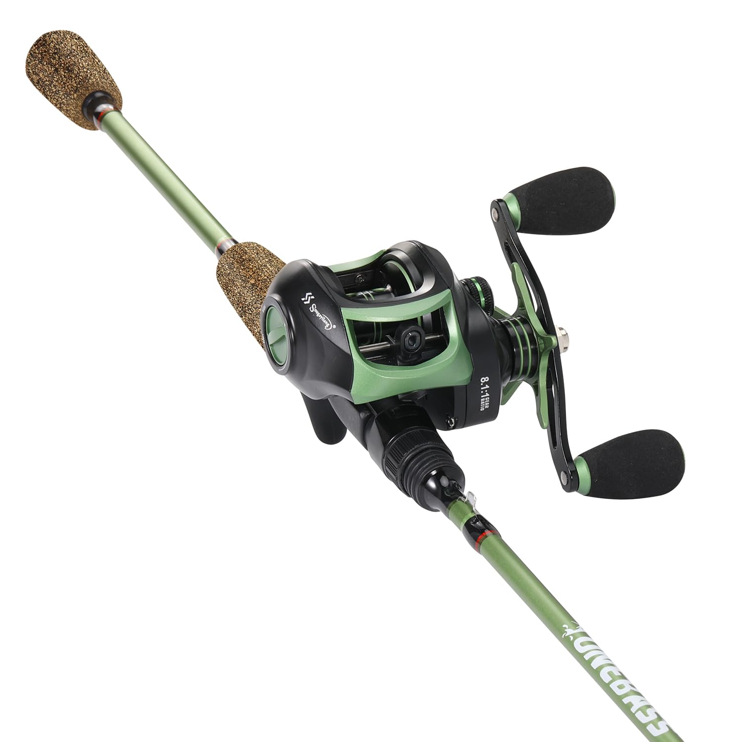 One Bass Fishing Rods Combos, 30-Ton Carbon Fiber Blanks Casting Rods,8.1:1 Gear Ratio Fishing Reel, 2-Piece Baitcasting Combo with Rubber Cork Handle- 6'0" with Left Handed Reel