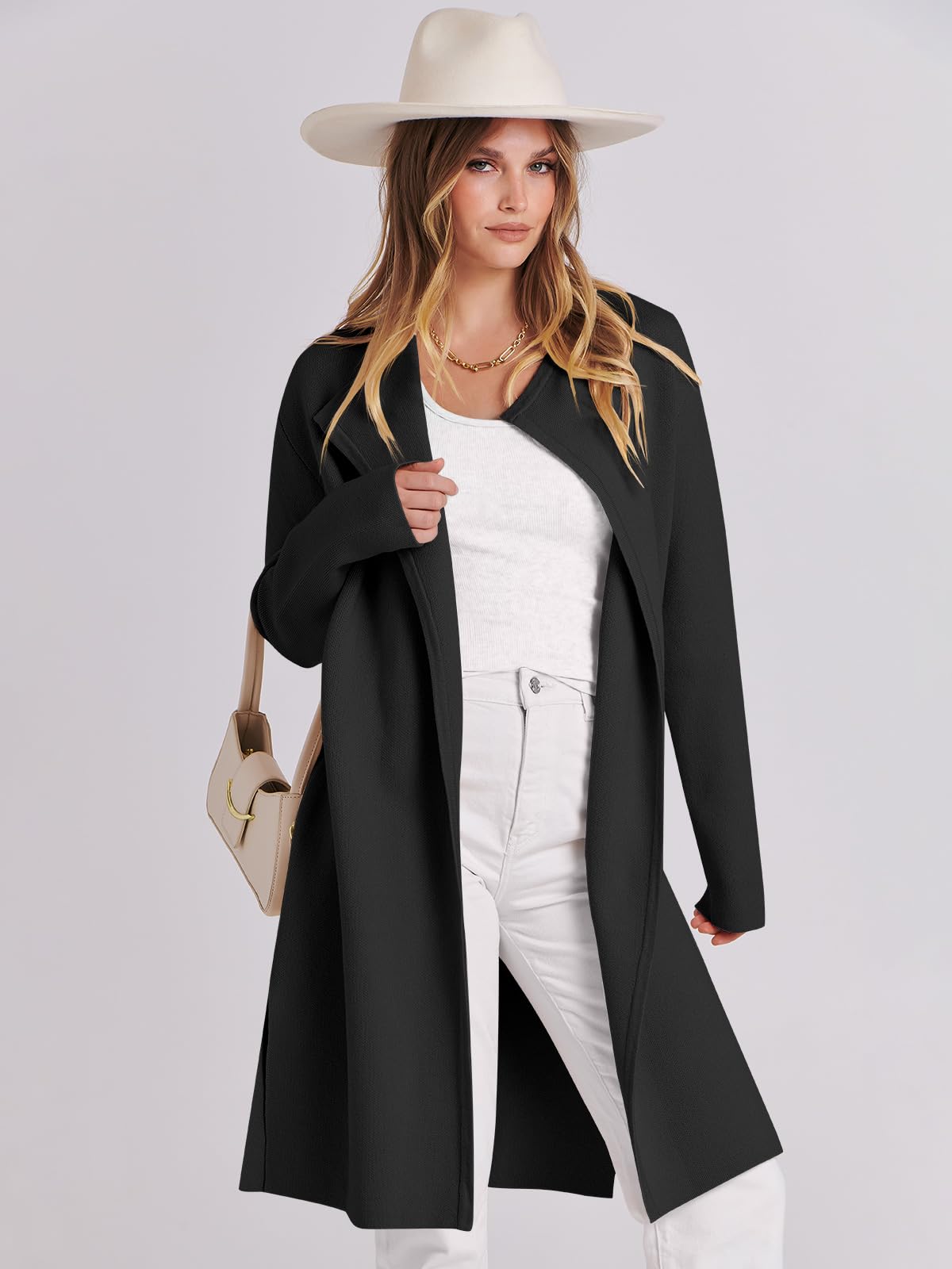 ANRABESS Women's Long Cardigans Sweater 2025 Fall Casual Lapel Open Front Knit Warm Wool Coatigan Oversized Jacket Coat