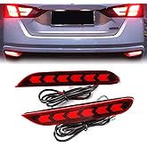 PGONE Red LED Rear Bumper Reflectors Fog Brake Tail Light Lamps Accessories Kit for Nissan Altima Sedan,Rogue,Rogue Sport,Infiniti Q50 Q70 Etc