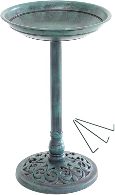 Oypla Traditional Ornamental Garden Pedestal Bird Bath Outdoor Green 62cm