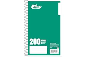 Hilroy 1-Subject Coil Notebook, 6" x 9.5", Wide Ruled, 200 Pages/100 Sheets, 1 Notebook, Green Cover (13400)