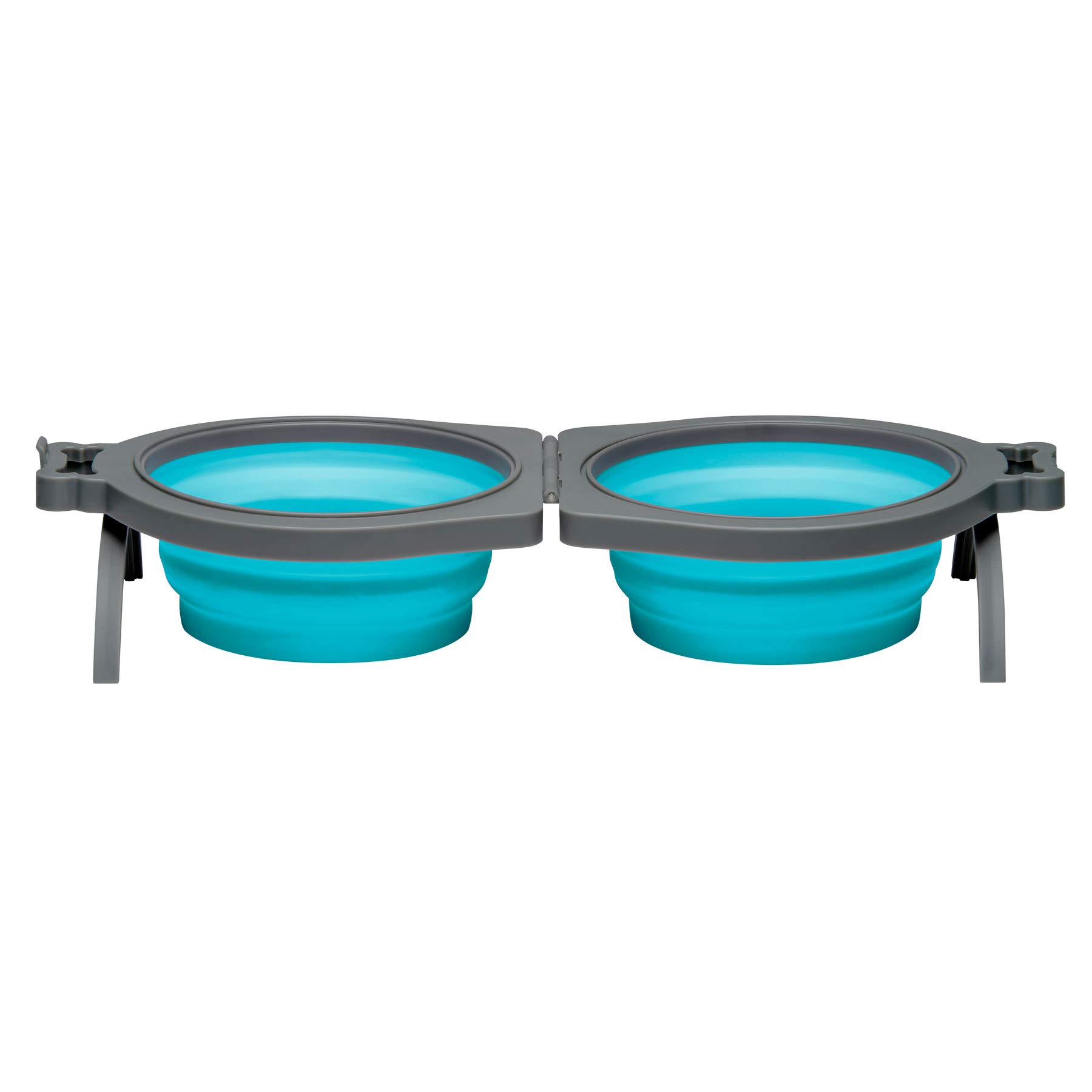 LOVING PETS - Bella Roma Double Diner Portable Travel Dog Bowls Collapsible Combined Dog Food & Water Bowls (Blue, Medium)