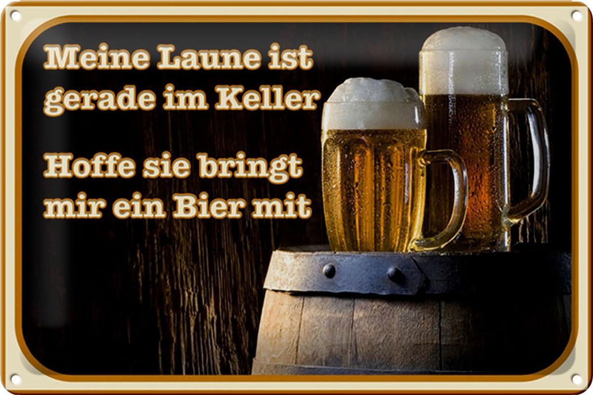 Tin Sign 20 x 30 cm Curved "My Laune ist Straight im Keller Beer Sayings Decorative Gift Sign
