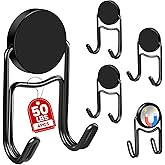 Buelkmag Magnetic Hooks for Cruise Cabins 50Lbs+ Heavy Duty Magnet Hook | Strong Magnets Hanging Swivel Hooks for Refrigerator Grill Toolbox Outdoor 4 Pack (Black)