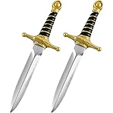 LYHZLBAY 2pcs Fake Foam Short Swords Martial Weapons, 15" PU Foam Dagger Prop Knife Toy for Cosplay Costume Party Gifts (Gold)