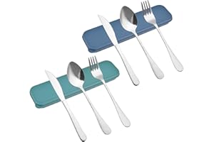 2 Pcs Travel Silverware Set with Case, Reusable Cutlery Set Spoon Knife Fork Lunch Box, Portable Stainless Steel Utensils Set