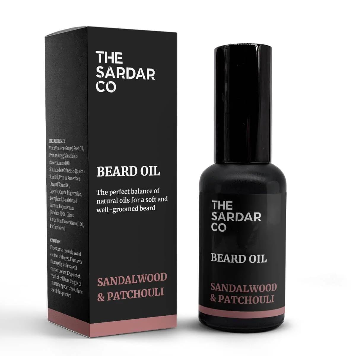 THE SARDAR CO Sandalwood & Patchouli Beard Oil – Deep Hydration & Conditioning – Organic Argan & Jojoba for Growth, Softness & Nourishment – Long-Lasting Scent – 30ml