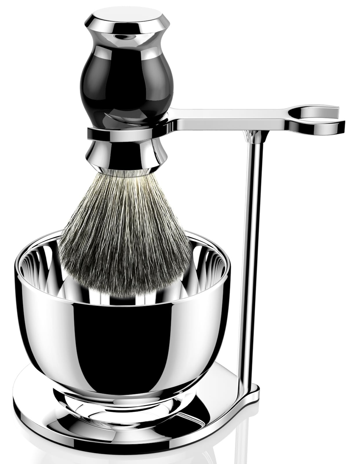 GRUTTI Premium Shaving Brush Set，Luxury Razor and Brush Stand Soap Bowl and Badger Hair Shaving Brush Gift Shaving Sets for Men-Black