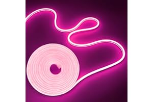 NEONLG 14400lm LED Neon Flex with Clips, 16.4ft Neon Rope Lights Outdoor/Indoor, Cuttable LED Strip Lights for Bedroom, DIY Squiggle Squiggly Light Garden Desk Mirror Wall Decor, Pink