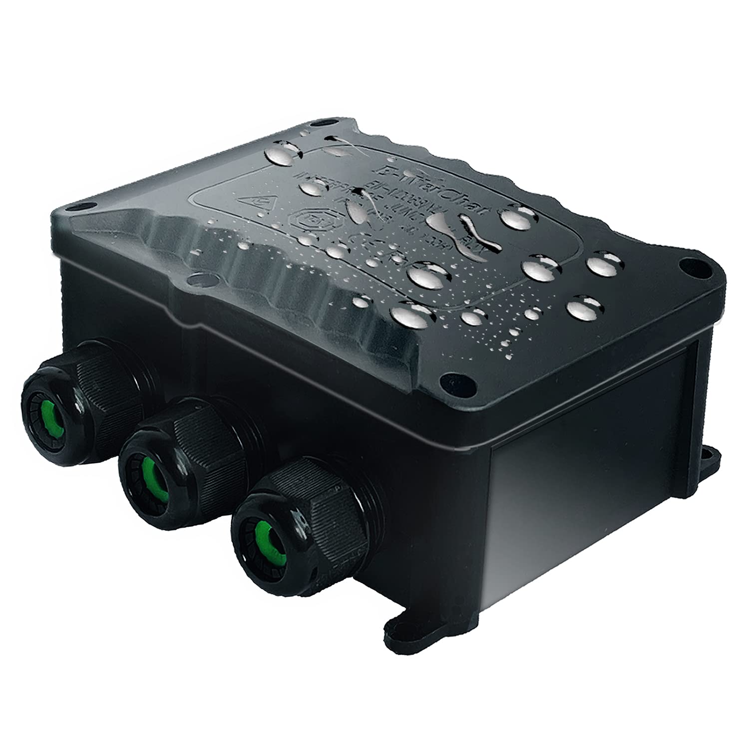 Blfde Waterproof IP68 Black Electric Outdoor Junction Box for Garden, 4-Way, Diameter 5-12 mm, TÜV Certified, Plastic, No Components Included