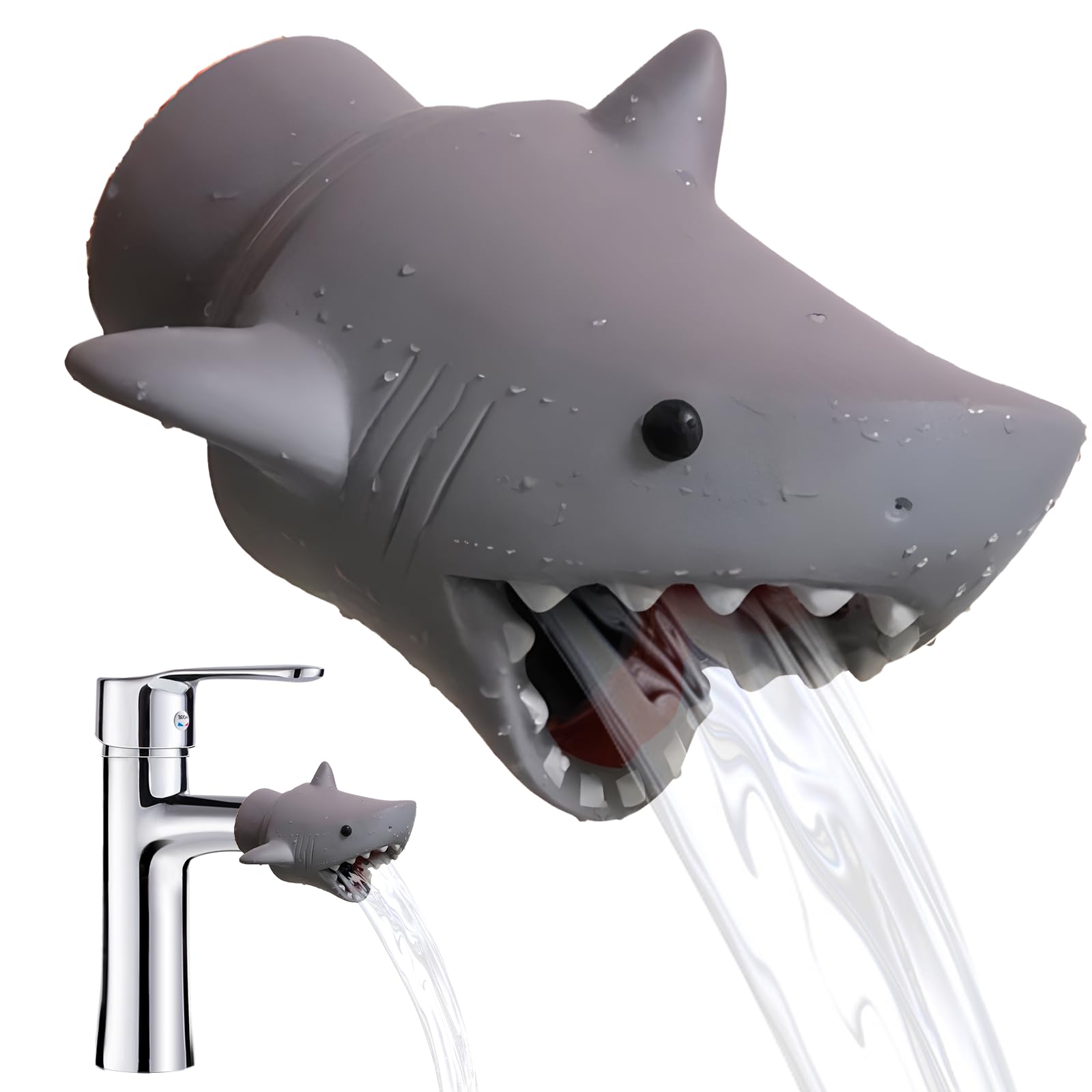 HomeDejavu Faucet Extender Silicone Faucet Extender Children Hand Washing Faucet Extender Cartoon Shark Shaped Faucet Extender for Toddler Child Kid Hand Washing 1 Pcs(Grey)