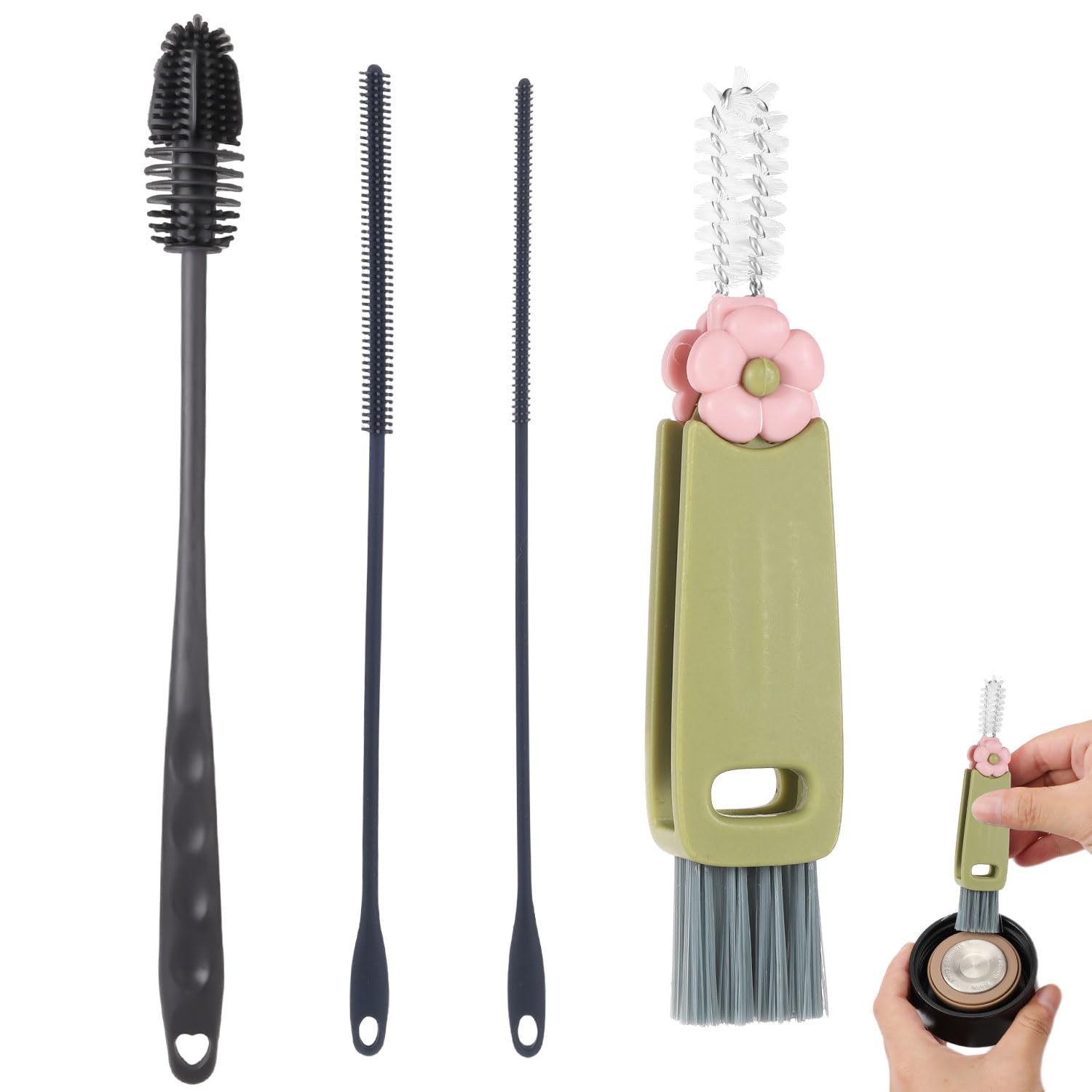 4pcs Straw Brush Cleaning Set, 0.24in & 0.31in Silicone Straw Brushes Multipurpose Cup Cleaner Kit Water Bottle Straw Cleaner Brush Tumbler Practical Accessories