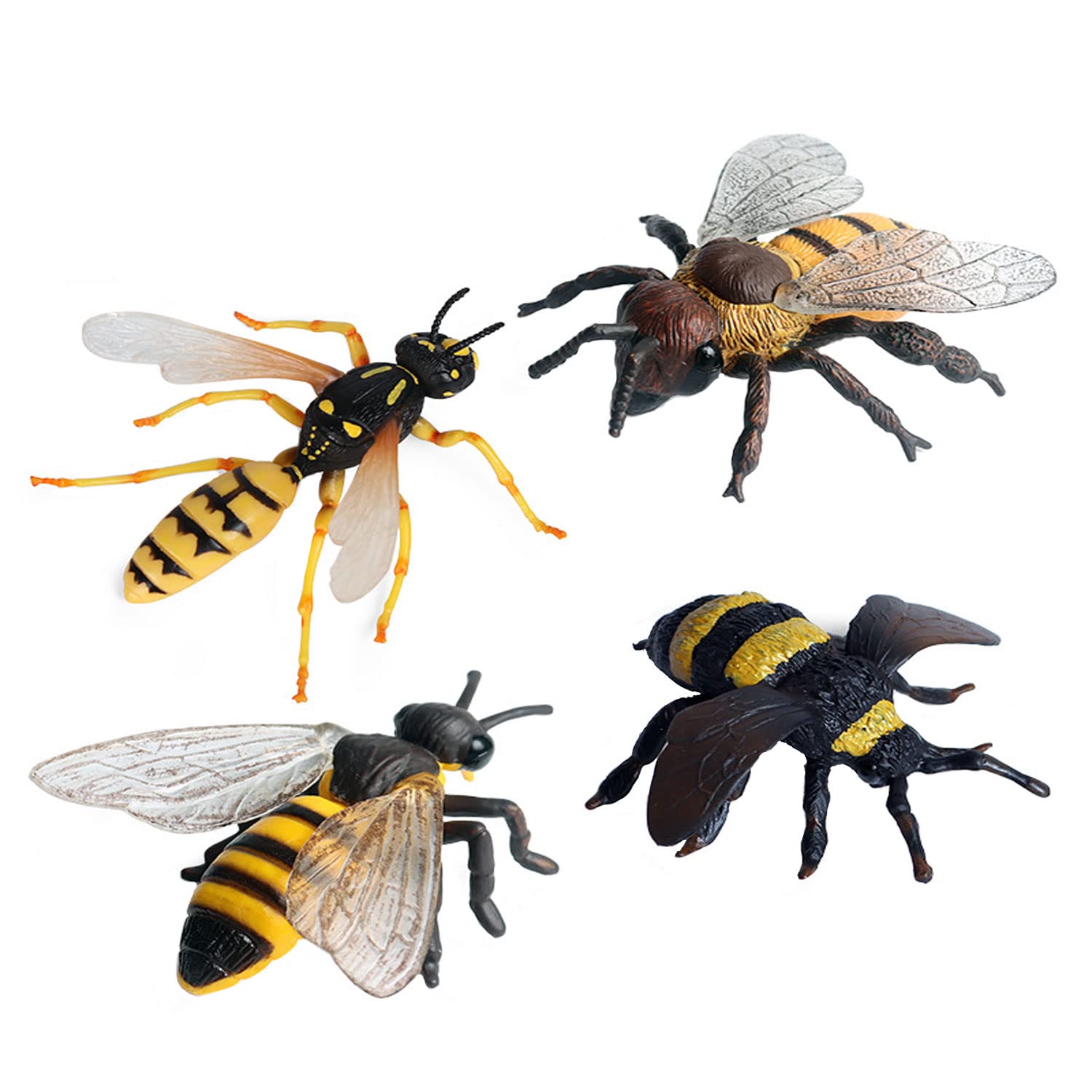 Photo 1 of FLORMOON 4PCS Bee Figurines Honeybee Insect Toy, Science Project, Cake Topper, Early Educational Toys Birthday for Toddlers Kids Age 3 4 5