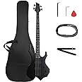 Ktaxon Electric Bass Guitar Burning Fire Style Bass Set with Portable Bass Bag, Premium Cable, Adjustable Guitar Strap, Wrench Tool, Plectrum(Matte Black)
