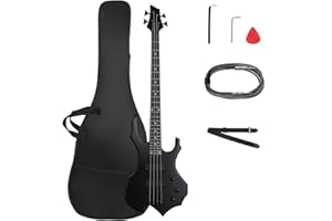 Ktaxon Electric Bass Guitar Burning Fire Style Bass Set with Portable Bass Bag, Premium Cable, Adjustable Guitar Strap, Wrench Tool, Plectrum(Matte Black)