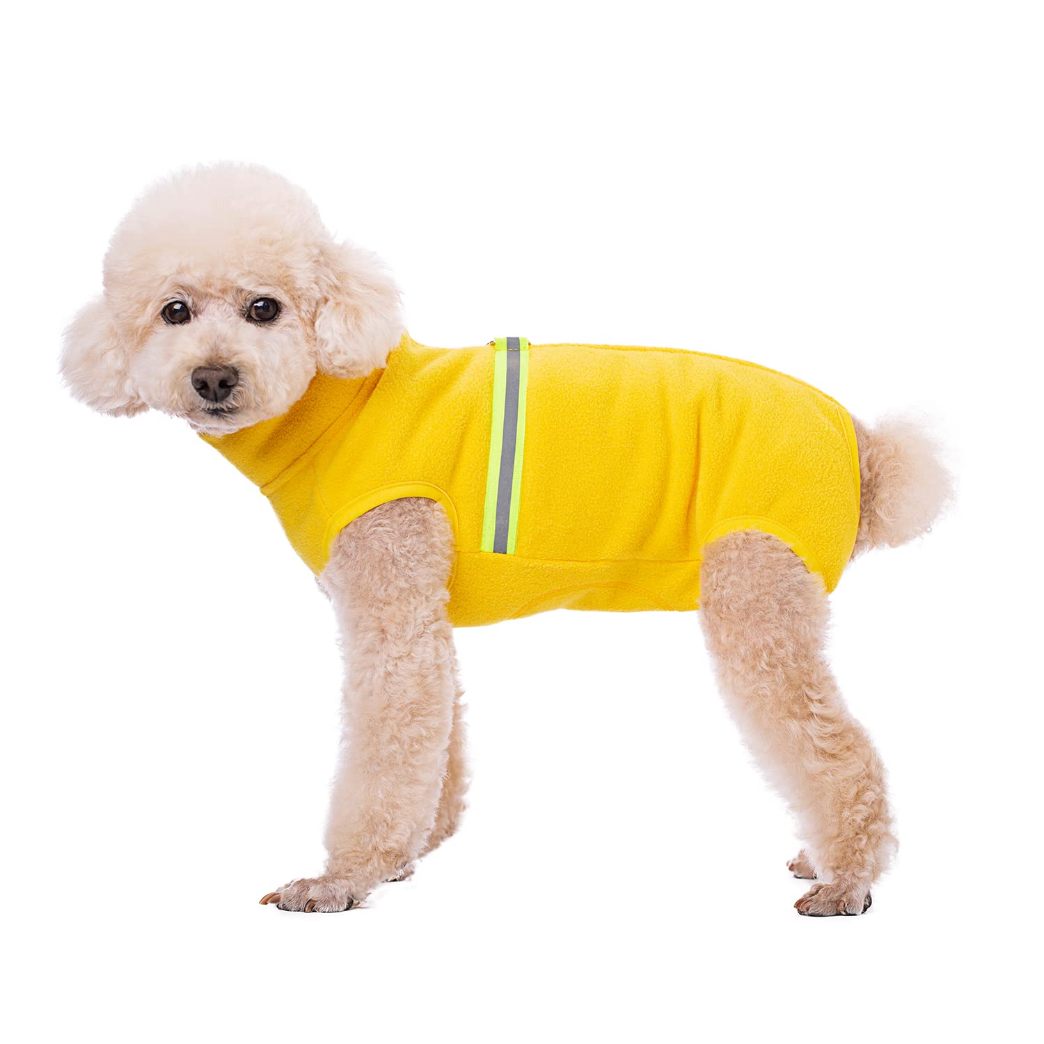 BT Bear Cosy Polar Fleece Coat for Dogs, Full body Jacket, Dogs Onesie With D Ring, Zipper with Reflective Jumpsuit, Winter Clothes for Pet Dog Outdoor or Indoor Small Dogs (Yellow, M)