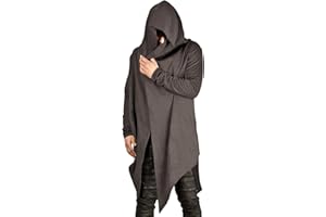 Poriff Mens Draped Cardigans Long Sleeve with Hooded Pockets Long Shawl Ruffle