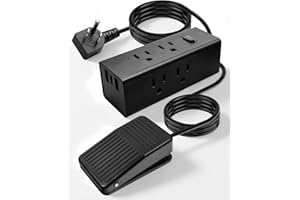 UTKFHT 125V AC Foot Pedal Power Outlet Switch with 6 Sockets, 2 USB-A Ports and 1 USB-C Port, Zinc Alloy Hands-Free Control for Temporary Power