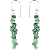 NJCRAFT Gemstone Chips Dangling Long Earrings, Stone 2-3 MM, Silver Plated, Handmade Jewelry, Chakra Healing Crystals, Polished Nuggets Stones, Women Earrings, Gemstone Jewellry