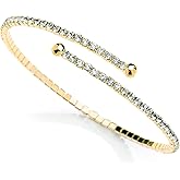Mariell Gold Crystal Rhinestone Cuff Bangle Bridal Bracelet, 1-Row Fashion Bangle for Wedding, Prom, Bridesmaids