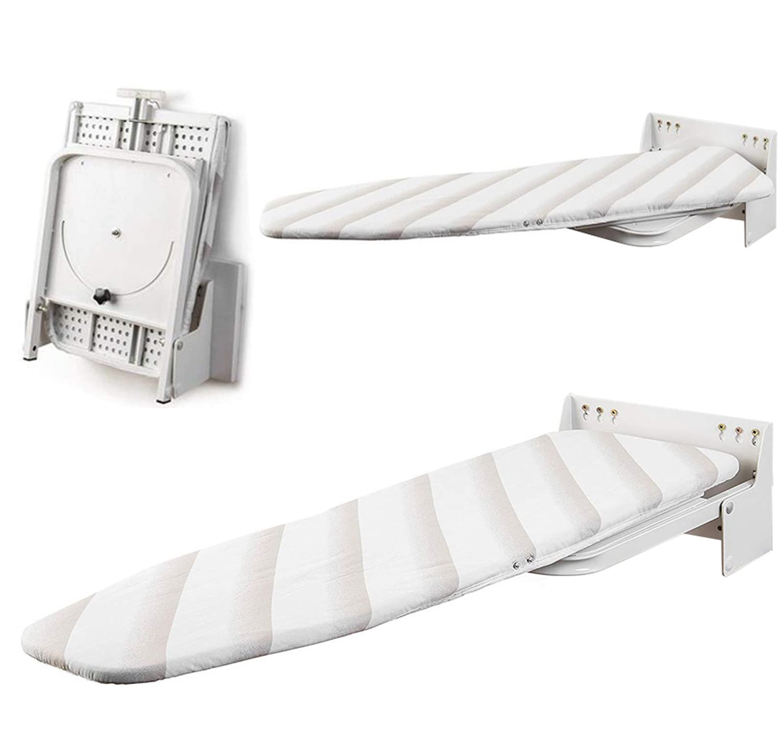 Nisorpa Wall Mounted Ironing Board Folding Away Metal Iron Table 180° Rotatable Space Saving With Heat Resistant Ironing Cover 985 x 300 x 185MM