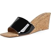 QIY Wedge Sandals for Women Open Toe Wedge Heels for Women Square Toe Wedge Mules