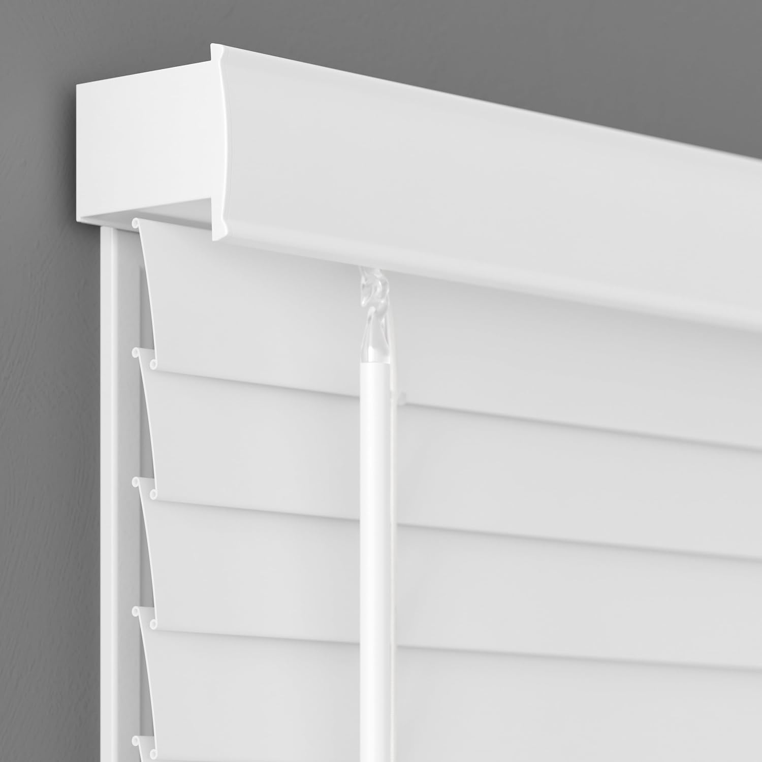 Lumino - 2" Cordless Flat Slat Faux Wood Window Blinds for Home - 18" W x 36" L - White, Faux Wood Blinds for Indoor Windows, Venetian Room Darkening Blinds
