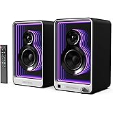 BESTISAN 50W*2 Active Bookshelf Speakers with Dynamic Light Effect, 3" Bass Computer Speakers with ARC/Optical/RCA/BT 5.2/USB/SUB Out Input for Turntable, PC, TV and Phone.