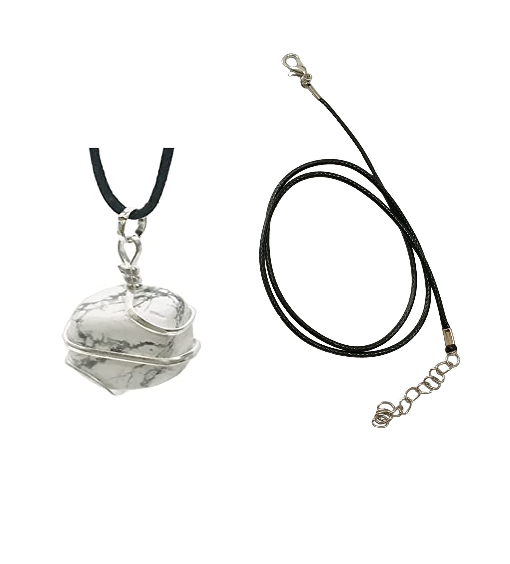 VHP Raw White Howlite Crystal Healing Tumbled Pendant Healing Prosperity Divine Gemstone Crystal Therapy Jewelry Men Women Gift Fashion Accessory Adjustable Length Cord with velvet phouch