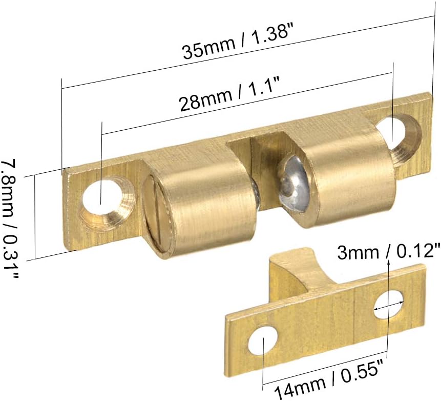 Uxcell Brass Double Ball Catch Tension Latch – 35mm, Gold Tone, 5-Pack, For Cabinet & Door - View #2