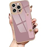 Lafunda for iPhone 16 Pro Case Cute, Luxury Gold Plated for Women Girls Elegant TPU Bumper Cover with Wrist Strap Kickstand Camera Protection Shockproof Silicone Phone Case for iPhone 16 Pro, Purple