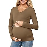 Yousify Womens Maternity Tops V Neck Long Sleeve Fitted Tunic Shirts Casual Basic Tees Mama Pregnancy Clothes